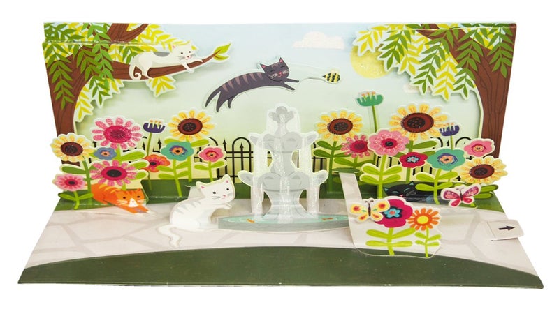 Up With Paper Pop-Up Panoramics Greeting Card - Garden Cats, Multi Colored, A230 - Image 1